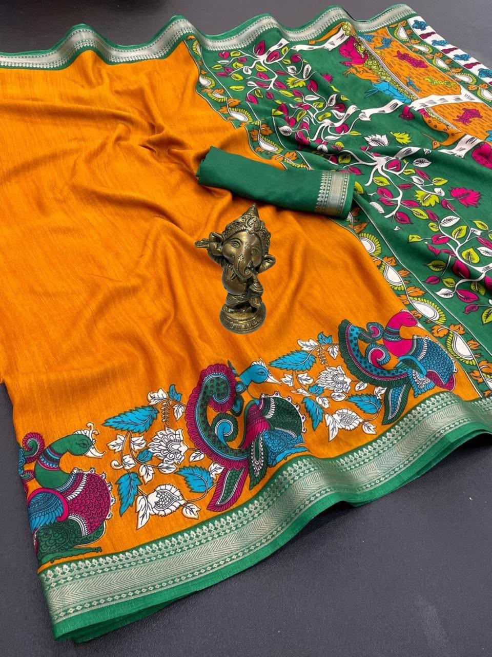 Mustard Yellow GALA GEORGETTE Kalamkari Silk Saree